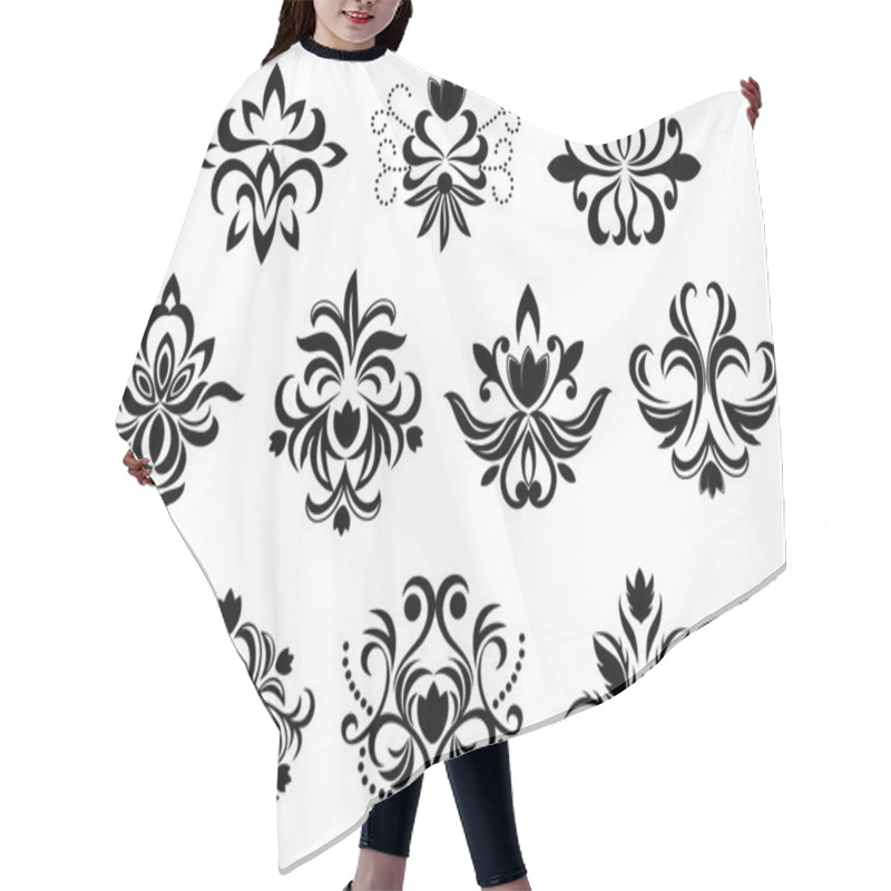 Personality  Black Damask Flower Blossoms And Patterns Hair Cutting Cape