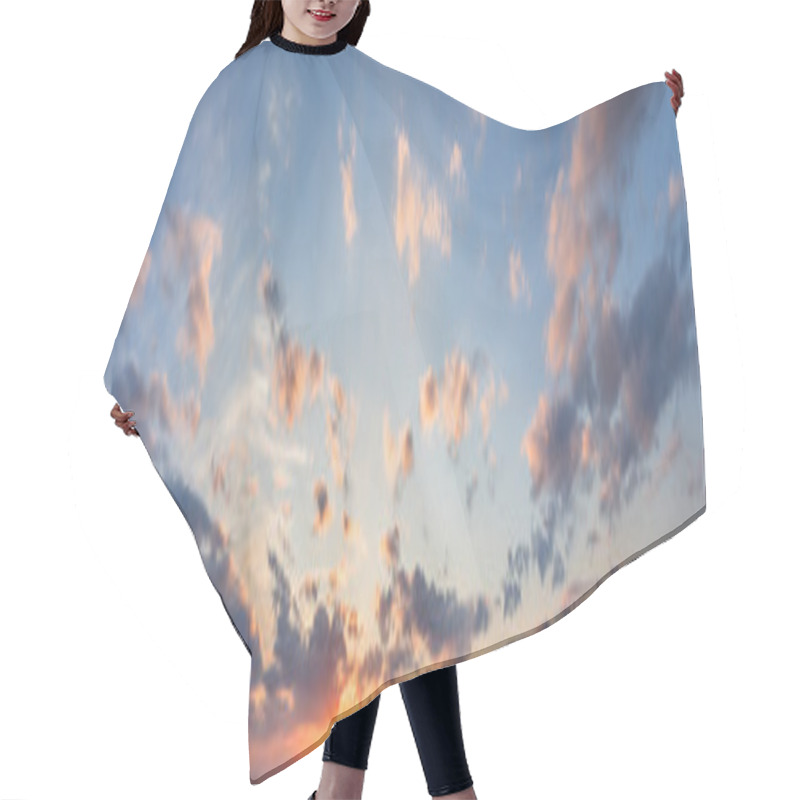 Personality  Blue Panorama Of The Sky At Sunset With Clouds And Sun Hair Cutting Cape