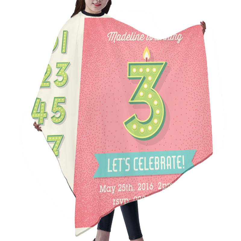 Personality  Greeting Card, Invitation Design With Set Of Lighted Retro Numbers. Easy To Edit. Hair Cutting Cape