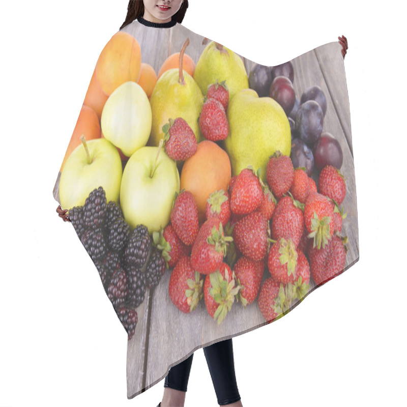 Personality  Ripe Fruits And Berries On Wooden Background Hair Cutting Cape