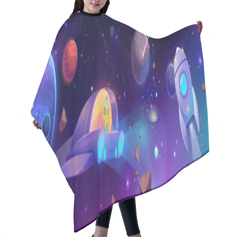 Personality  Alien Flying In Space Ship, Futuristic Technology Hair Cutting Cape