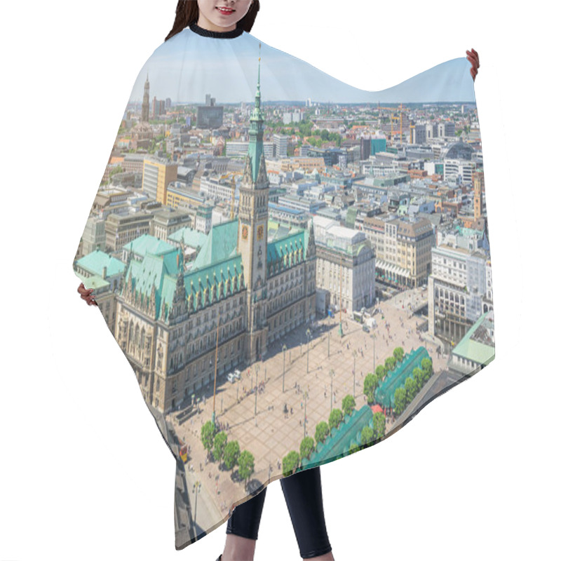 Personality  Beautiful Aerial View Of Historic City Center Of Hanseatic Hamburg With Famous Town Hall At Market Square And Ancient Harbour District In The Background On A Sunny Day With Blue Sky In Summer, Germany Hair Cutting Cape