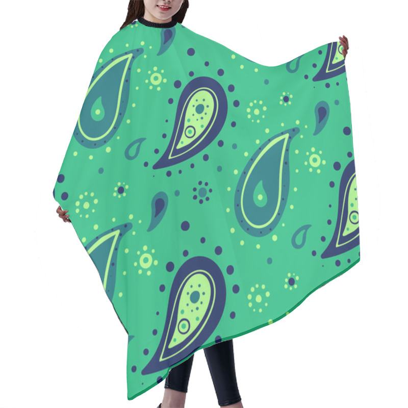 Personality  Vibrant Teal Paisley Pattern.  Stylish, Modern Design Featuring Teal, Green, And Navy Blue Paisley Shapes, Dots, And Swirls. Hair Cutting Cape