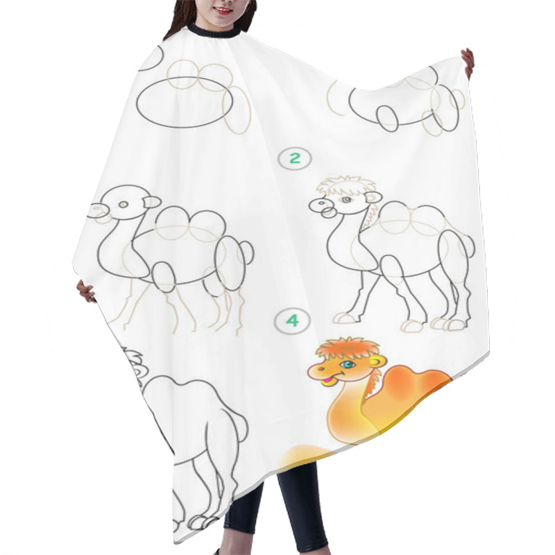 Personality  Page Shows How To Learn Step By Step To Draw A Camel. Hair Cutting Cape