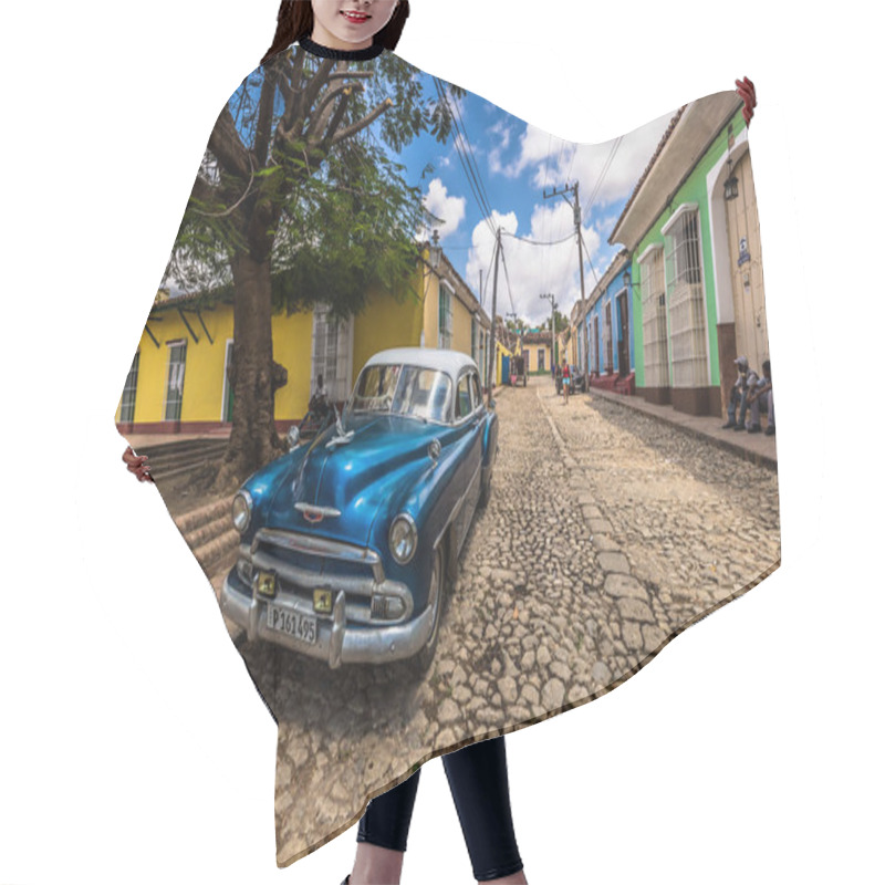 Personality  Trinidad, Cuba - March 31, 2016: Classic Car In Trinidad, Cuba Hair Cutting Cape