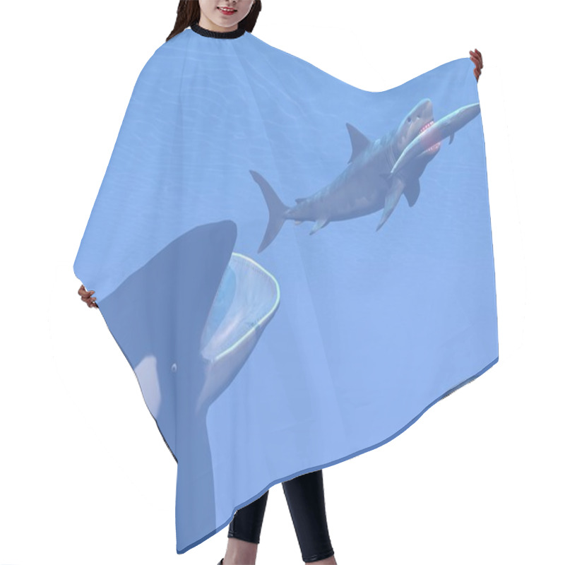 Personality  Killer Whale Attacking Small Megalodon Shark Eating Blue One - 3D Render Hair Cutting Cape