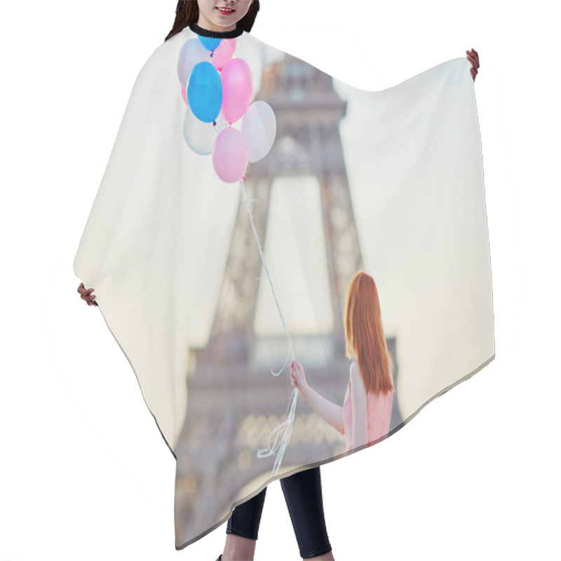 Personality  Girl With Bunch Of Balloons In Front Of The Eiffel Tower In Paris Hair Cutting Cape