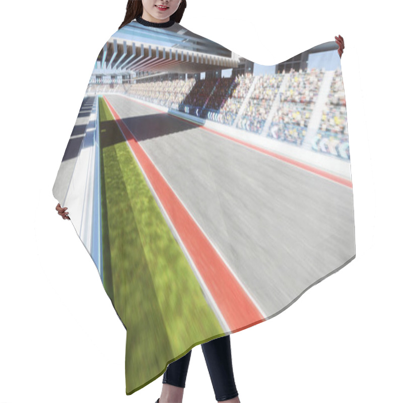 Personality  Moving Racetrack With Arrow Neon Light Decoration. 3d Rendering Hair Cutting Cape