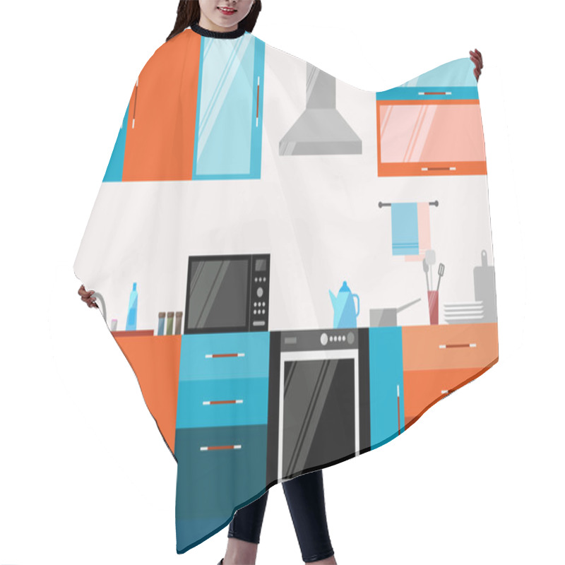 Personality  Kitchen Interior. Illustration In Trendy Flat Style For Design. Hair Cutting Cape