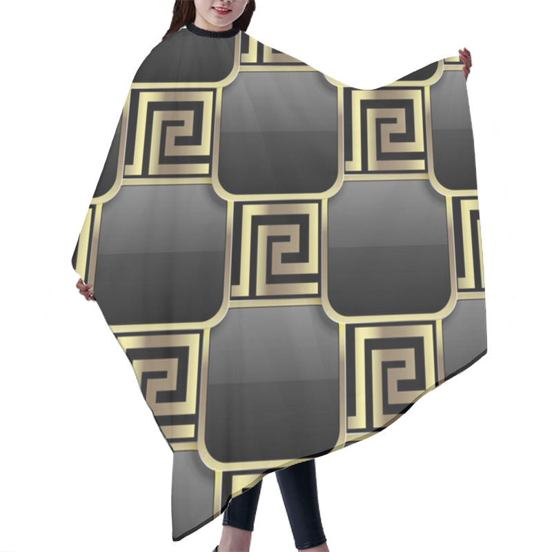 Personality  Elegant Black And Gold 3d Greek Key Meanders Seamless Pattern. C Hair Cutting Cape