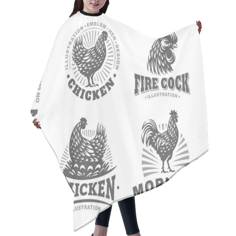 Personality  Set Chicken Emblem On White Background Hair Cutting Cape