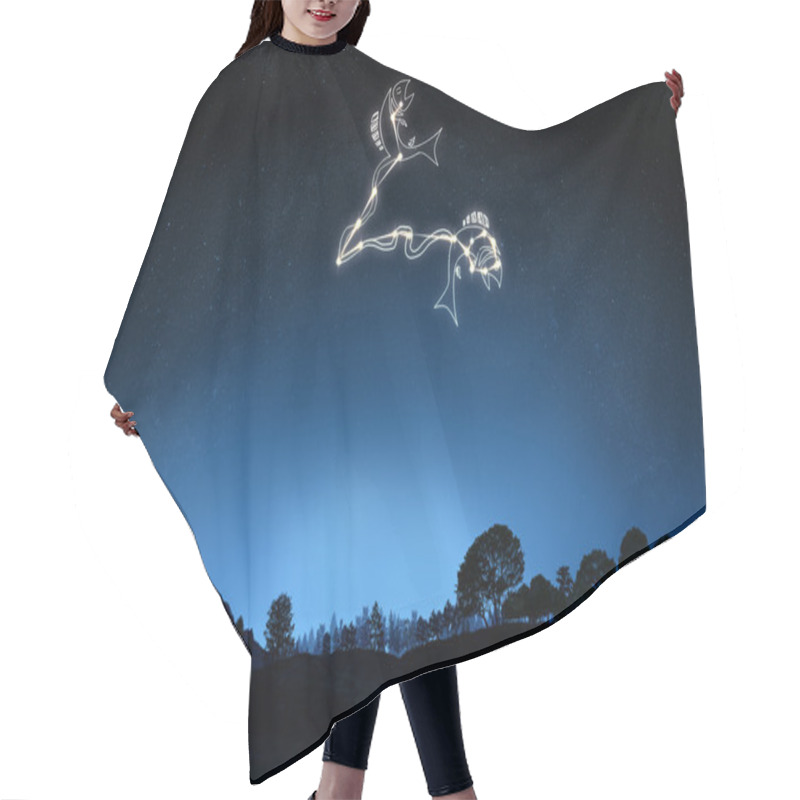 Personality  Zodiac Sign Pisces With A Star And Symbol Outline Hair Cutting Cape