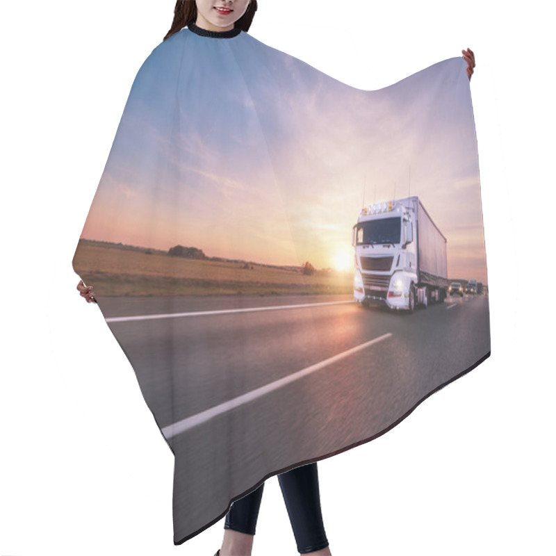 Personality  Truck With Container On Road, Cargo Transportation Concept. Hair Cutting Cape