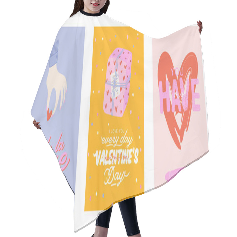 Personality  Beautiful Love Print With Valentines Day Elements. Romantic And Cute Elements And Lovely Typography Hair Cutting Cape