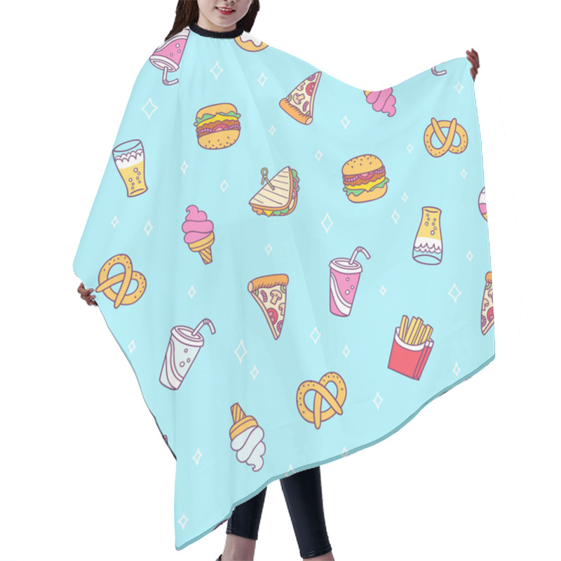 Personality  Fast Food Seamless Pattern On Blue Background Hair Cutting Cape