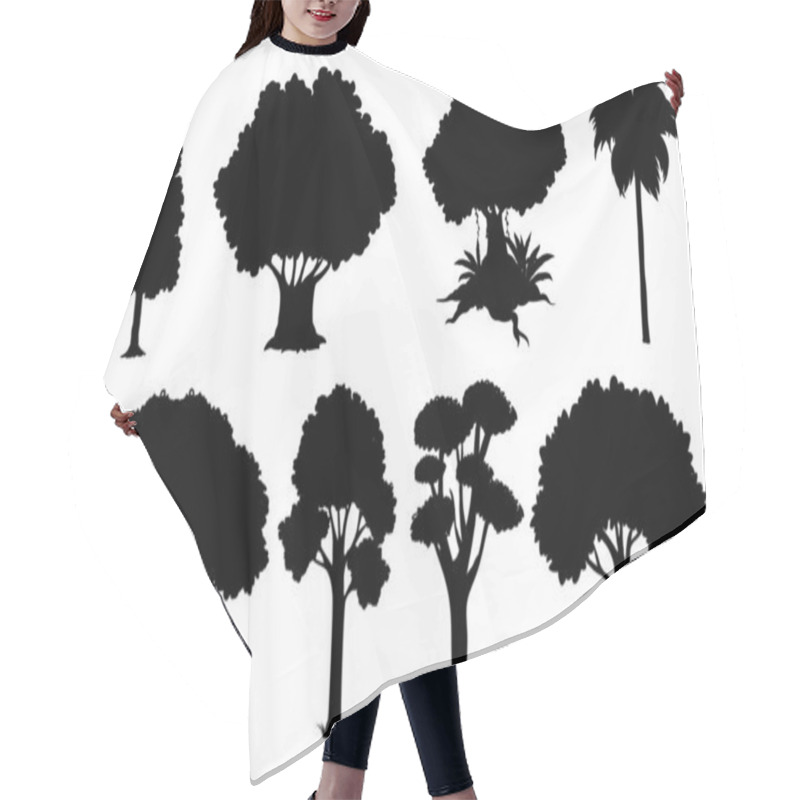 Personality  Set Of Plant And Tree Silhouette Illustration Hair Cutting Cape