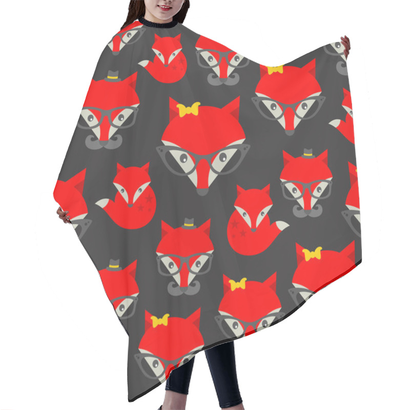 Personality  Seamless Pattern With Hipster Fox. Hair Cutting Cape