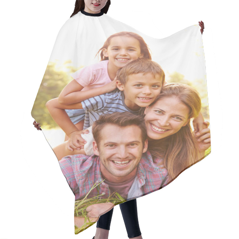 Personality  Couple And Kids Having Fun Together Hair Cutting Cape