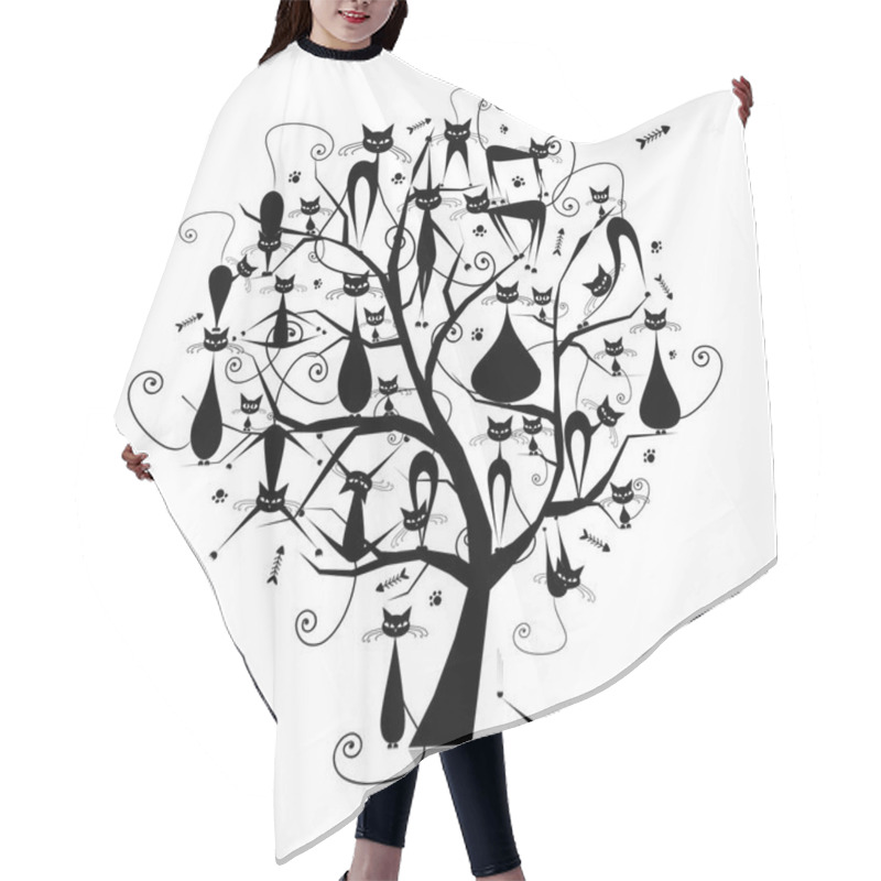 Personality  Black Cats On Tree Branches, Silhouette For Your Design Hair Cutting Cape