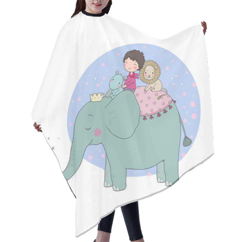 Personality  Cute Cartoon Little Boy And Big Elephant. Hair Cutting Cape