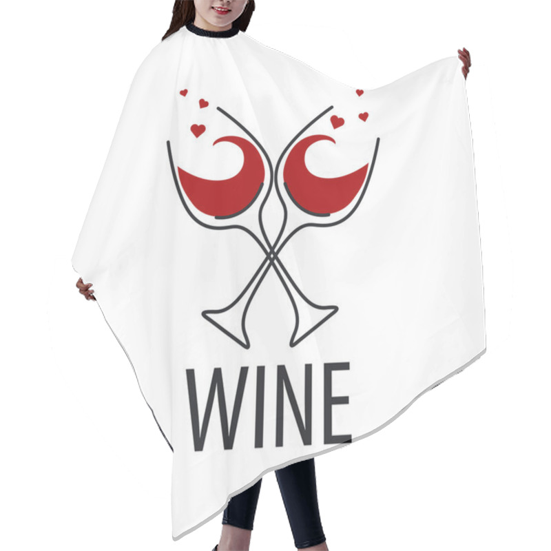 Personality  Vector Logo Glasses Of Red Wine With Hearts Hair Cutting Cape