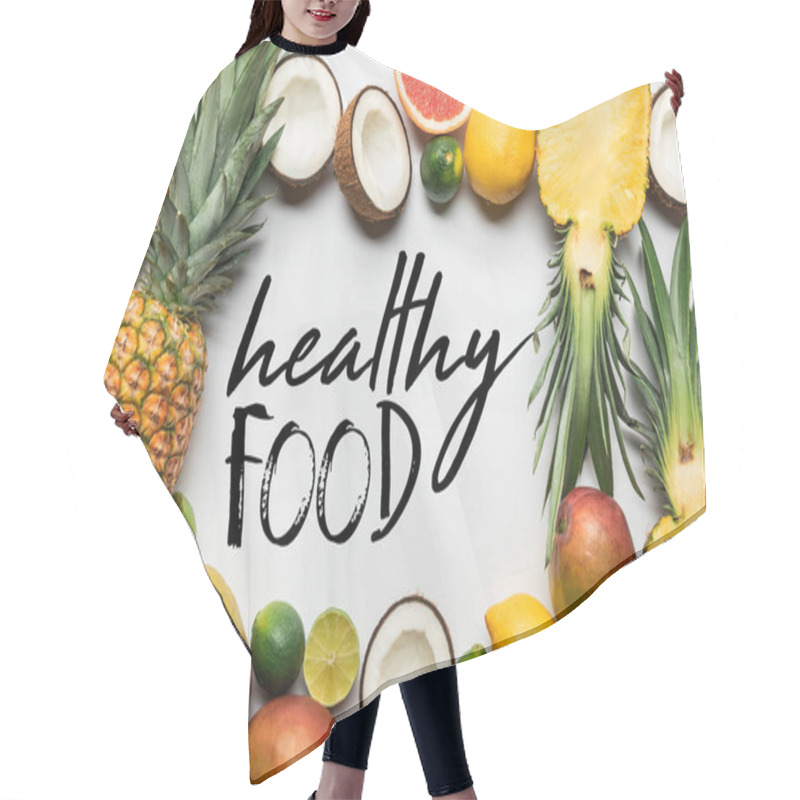 Personality  Frame Made Of Organic Exotic Fruits On White Background With Healthy Food Illustration  Hair Cutting Cape