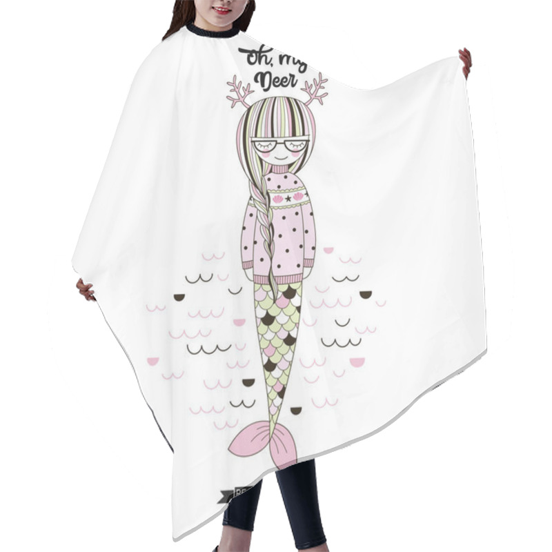 Personality  Mermaid Dressed Up In Jacquard Pullover, Merry Christmas Illustration Hair Cutting Cape