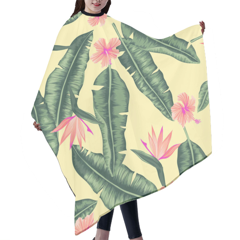 Personality  Vector Seamless Graphical Banana Leaves With Flowers Pattern Hair Cutting Cape