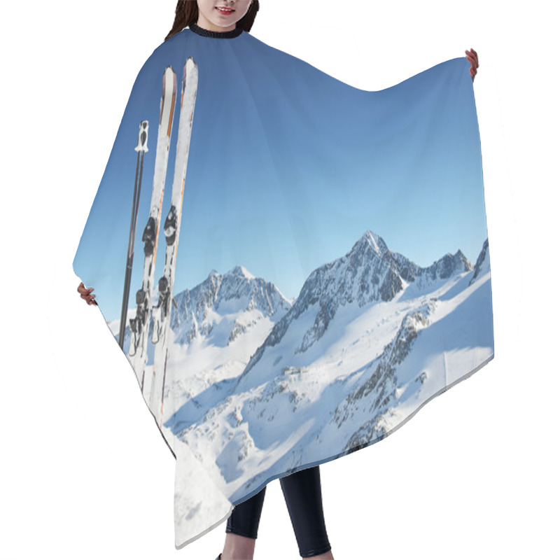 Personality  Ski - Skiing Equipment In High Mountains At Sunny Day Hair Cutting Cape