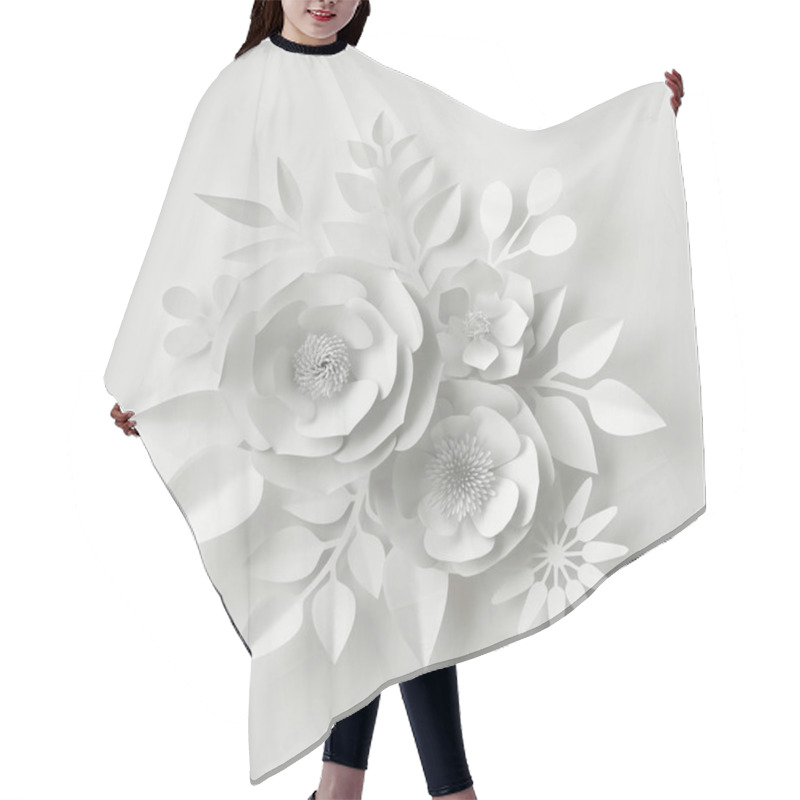 Personality  3d Render, Digital Illustration, White Paper Flowers, Floral Background, Wedding Card Hair Cutting Cape