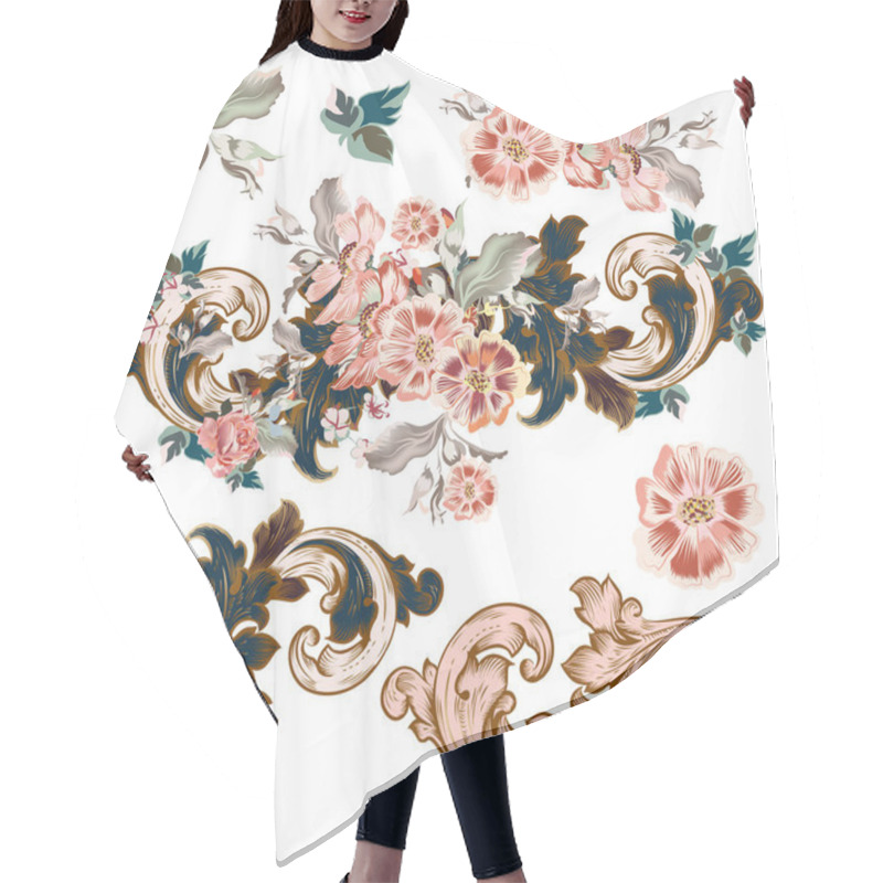 Personality  Set Of Vector Baroque Ornaments With Flowers Hair Cutting Cape