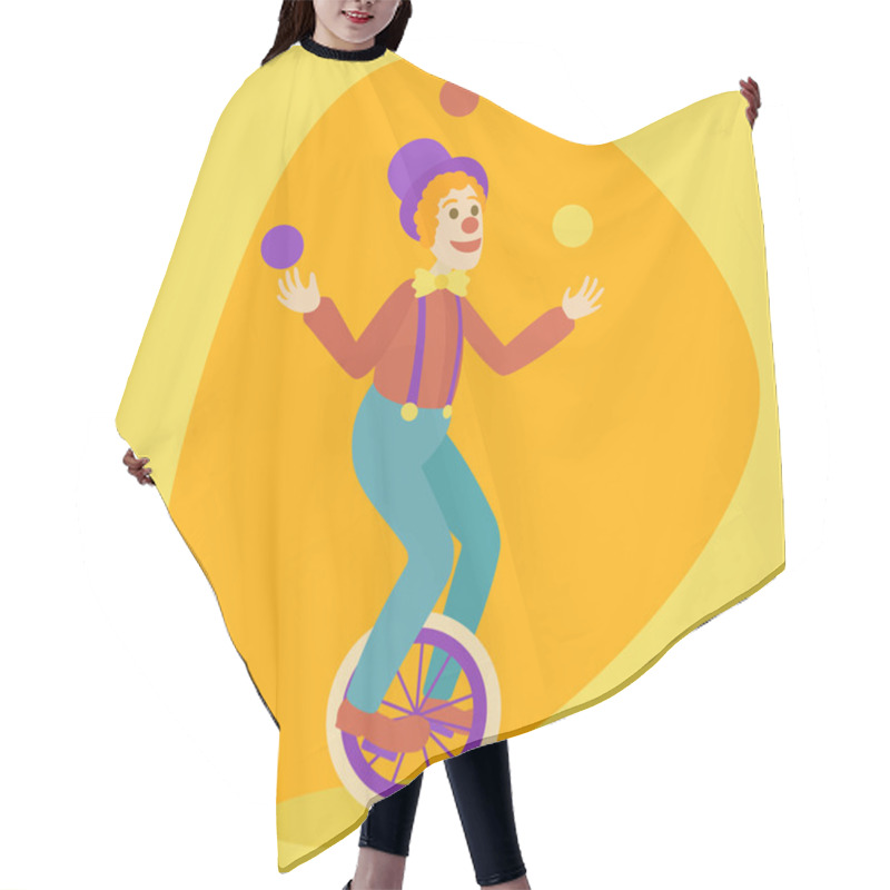 Personality  Juggler Man On Retro Old Unicycle Cartoon Vector Hair Cutting Cape