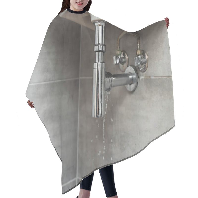 Personality  Steel Pipes With Water Drops On Grey Background Hair Cutting Cape