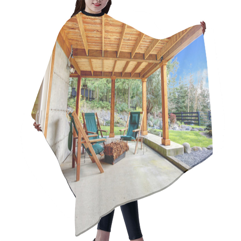 Personality  Ground Level Deck With Chairs And Door. Hair Cutting Cape