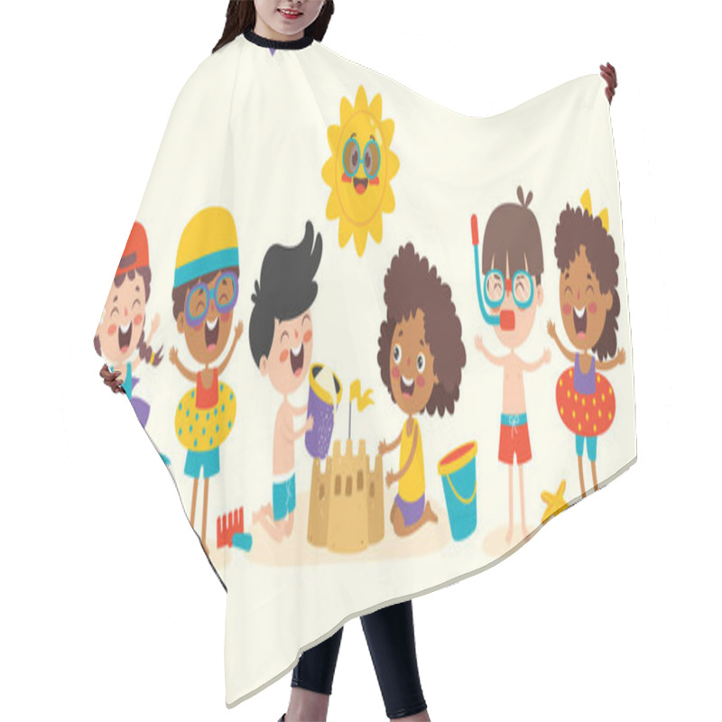 Personality  Flat Summer Banner With Cartoon Character Hair Cutting Cape