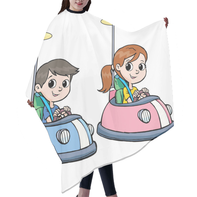 Personality  Boy And Girl In Bumper Cars In An Amusement Park Hair Cutting Cape