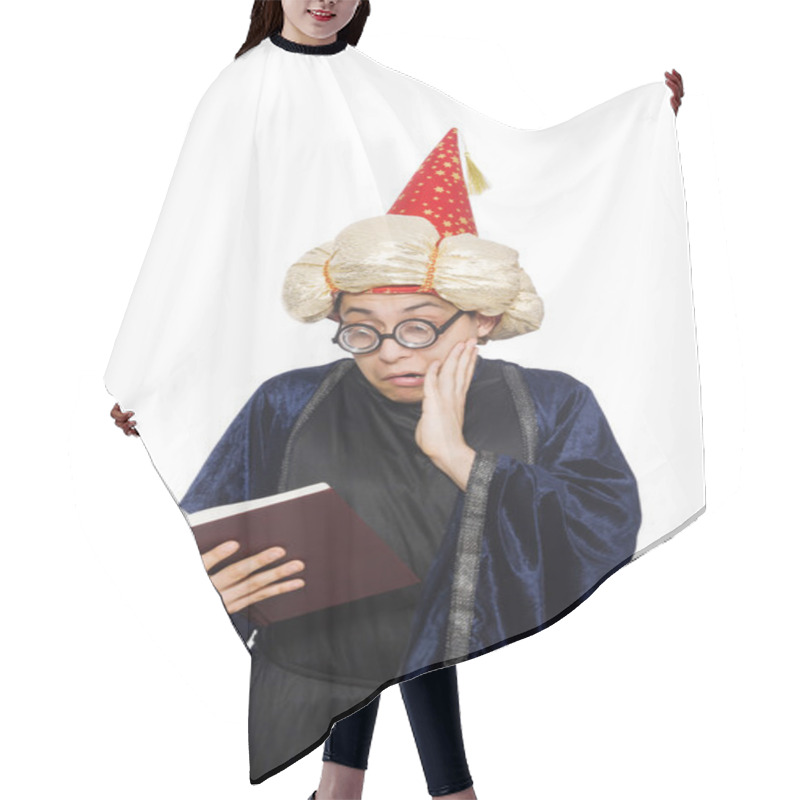 Personality  Funny Wise Wizard Isolated On The White Hair Cutting Cape