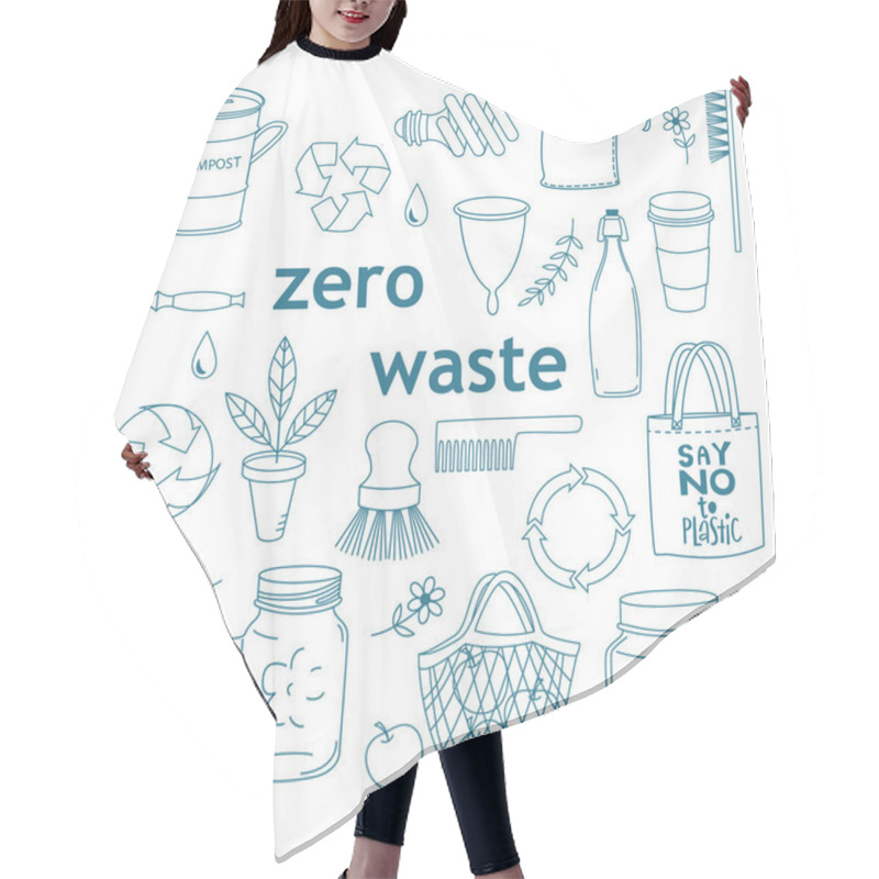 Personality  Zero Waste Concept. Monochrome Line Art Collection Of Eco And Waste Elements. Hair Cutting Cape