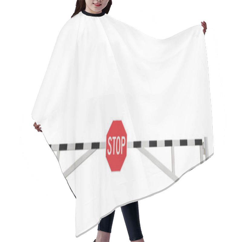 Personality  Grunge Aged Weathered Road Barrier Gate And Stop Sign Isolated Hair Cutting Cape