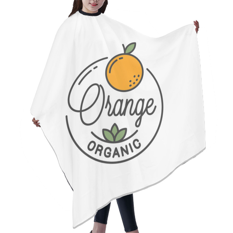 Personality  Orange Fruit Logo. Round Linear Logo Of Orange Hair Cutting Cape