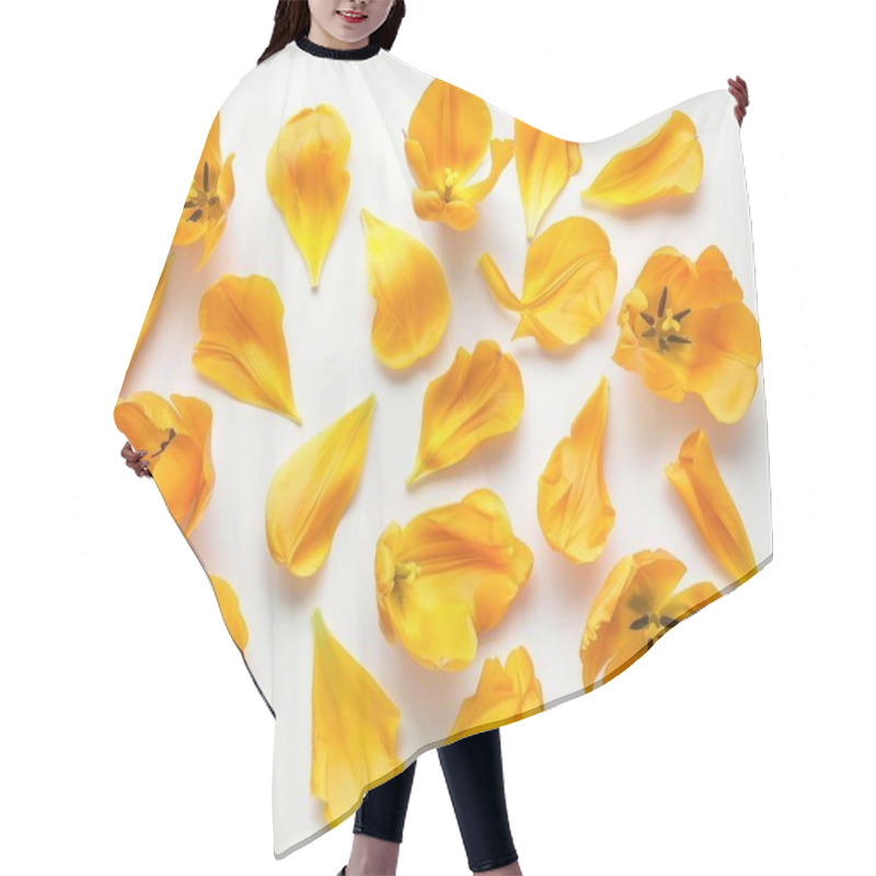 Personality  A Vibrant Arrangement Of Bright Orange Tulip Petals Scattered On A White Background, Creating A Cheerful And Lively Atmosphere. Hair Cutting Cape