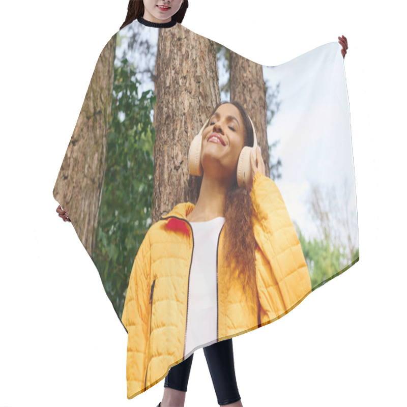 Personality  A Young Woman Revels In The Beauty Of Autumn While Hiking Through A Colorful Forest. Hair Cutting Cape