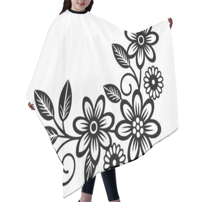 Personality  A Black And White Picture Of A Floral Design With Flowers And Leaves Hair Cutting Cape