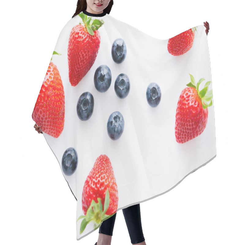 Personality  Top View Of Fresh Berries On White Background  Hair Cutting Cape