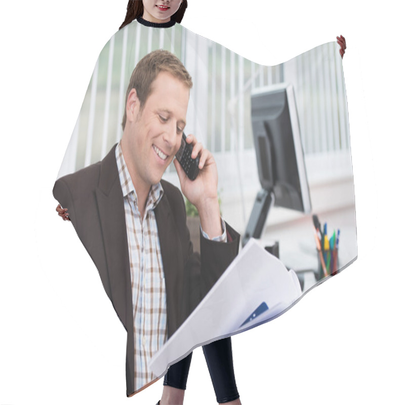 Personality  Efficient Businessman Answering A Phone Call Hair Cutting Cape