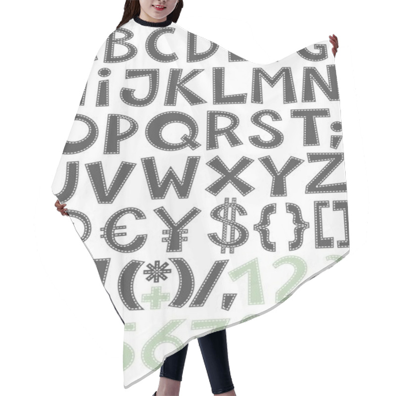 Personality  Gray And Blue Sewed Letters And Numbers On White Background Alphabet Set Hair Cutting Cape