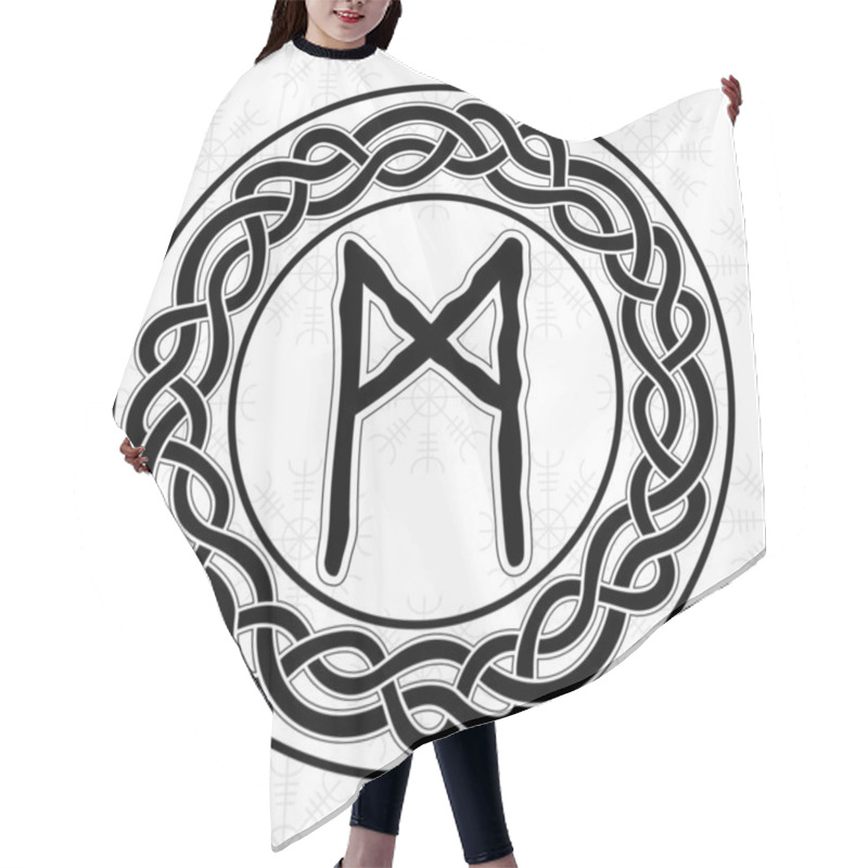 Personality  Rune Mannaz In A Circle - An Ancient Scandinavian Symbol Or Sign, Amulet. Viking Writing. Hand Drawn Outline Vector Illustration For Websites, Games, Print And Engraving. Hair Cutting Cape