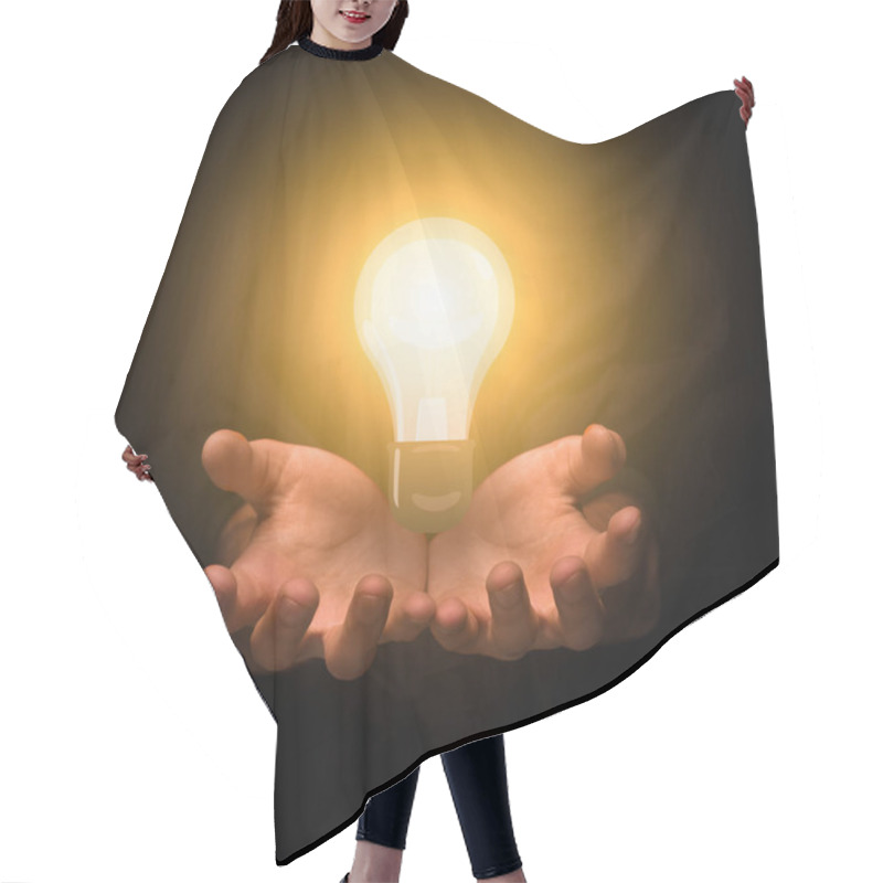 Personality  Women Hands Holding Lightbulb In The Darkness Hair Cutting Cape