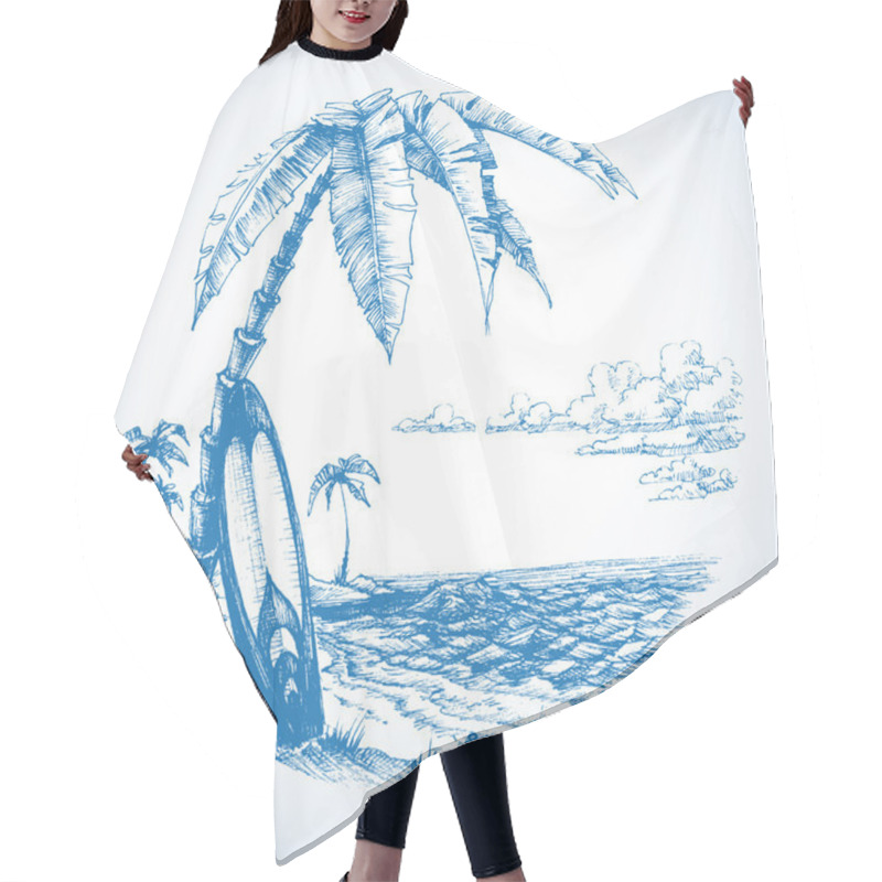 Personality  Surfing Background, Palm Trees And Sea View Hair Cutting Cape