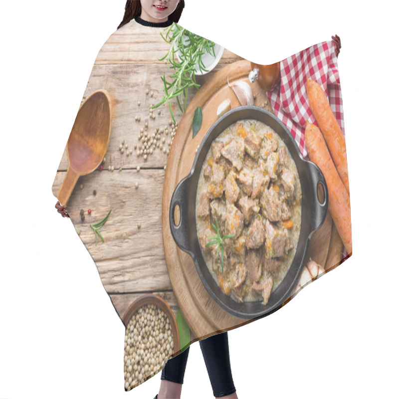 Personality  Stewed Meat In Sauce On A Rustic Table Hair Cutting Cape